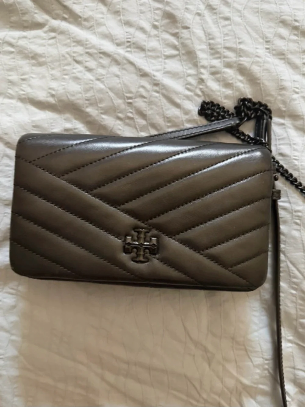 Tory Burch Quilted Taupe Leather Chain Crossbody